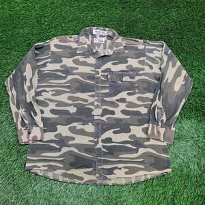 Vintage 90s Sports Afield Camo Button Shirt XL 24x29 M81 Woodland USA